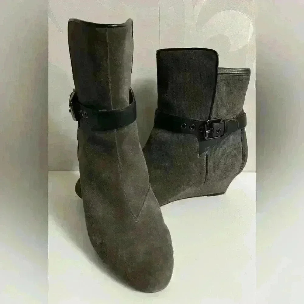 Rockport Alika Gray Suede Low Wedge Ankle Boots - Picture 7 of 7